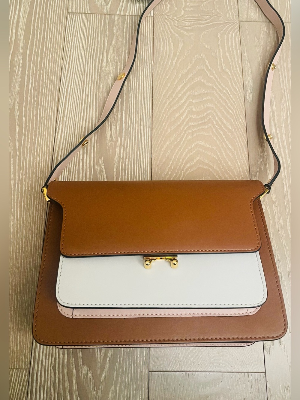Marni Medium Trunk Brown and White Leather Shoulder Bag Very Good Condition